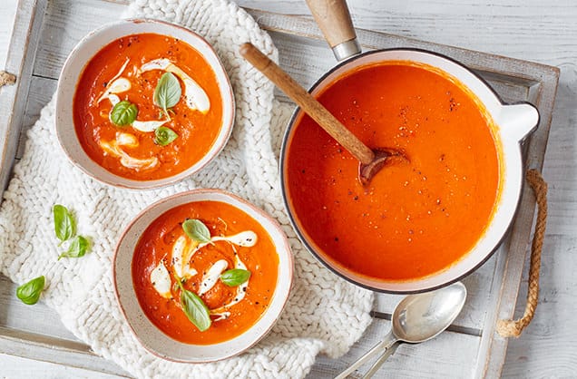 tomato soup in the bowls